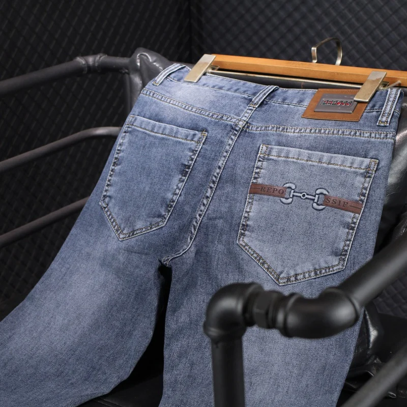 High-End Summer Thin Jeans Men's Blue Slim Fit Ankle-Tied Trendy All-MatchingJSimple and Stylish Casual Long Pants