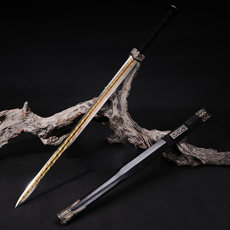 Full Size Real Metal Chinese Sword, Forged Damascus Steel Blade, Diamond Shape,Han Jian, Home Decoration Ornament