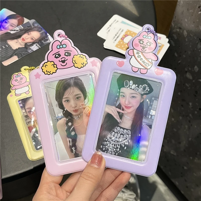 Korean Ins Rabbit 3 Inch Kpop Photocard Holder Photo Card Holder Bag Idol Photo Sleeves Display Pendant Kawaii Stationery