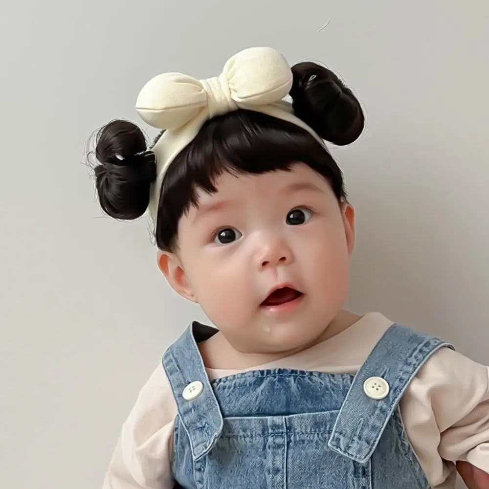 Moda bowknot bebê faixas de cabelo peruca bonito fofo infantil peruca realista algodão franja chignons bandana fotografia adereços