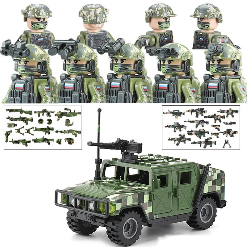 

Modern Military Urban Special Police Building Blocks Camouflage Russia Army Soldier Figures Car Weapons Vest Bricks Children Toy