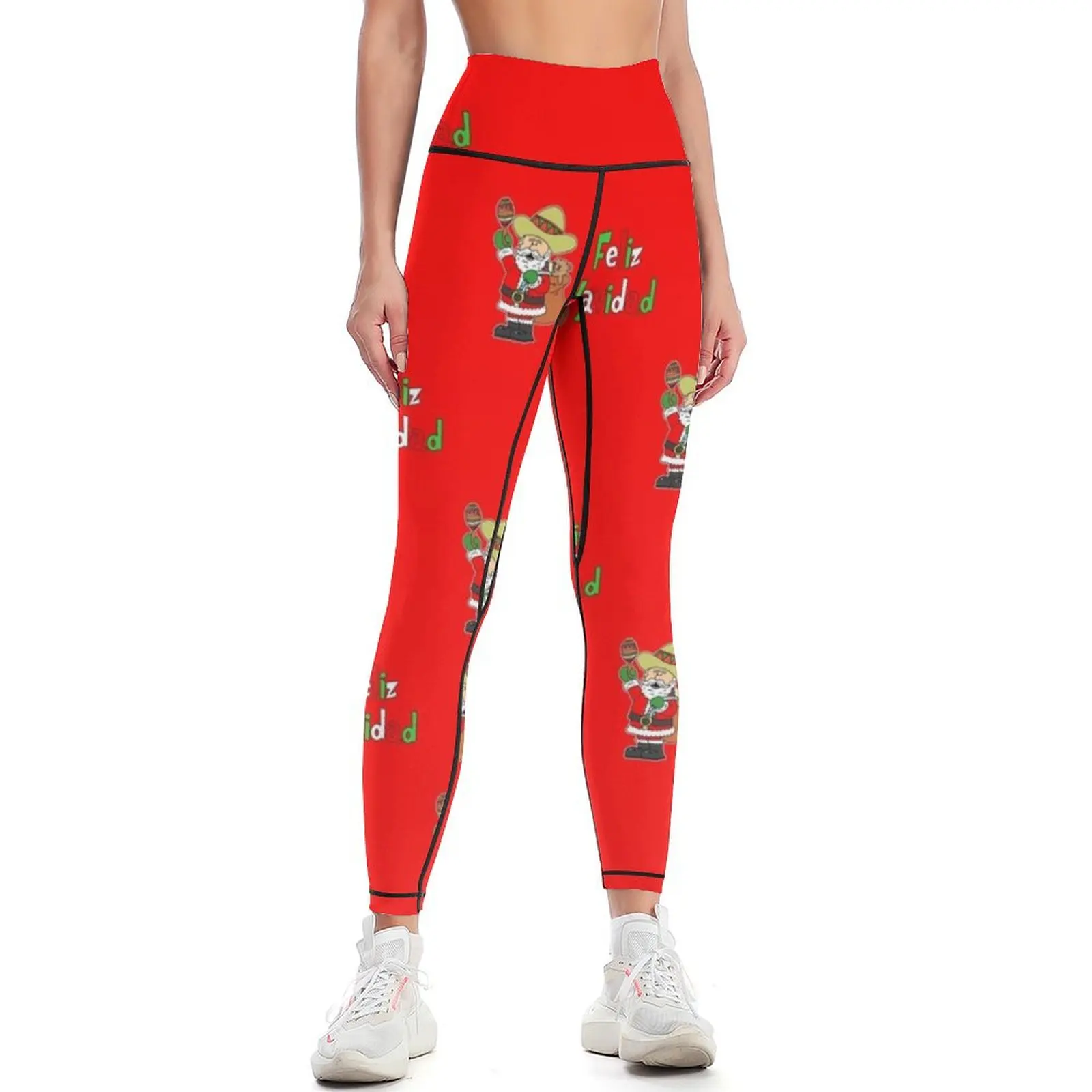 

Feliz Navidad Santa Cartoon With Sombrero And Maracas Leggings Tight fitting woman Sports pants for high waist Womens Leggings