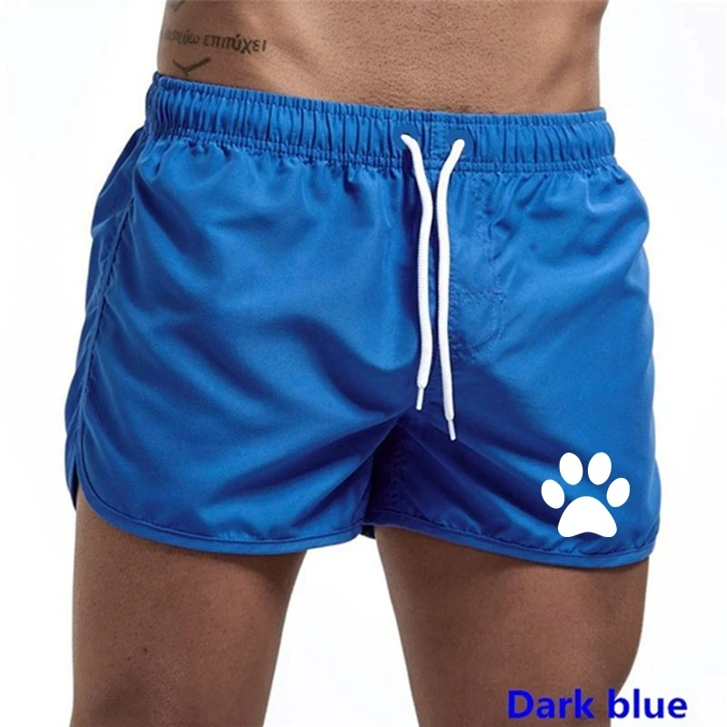 Summer New Men\'s Sports Leisure Breathable Fitness Drawstring Quick Dry Loose Men\'s Beach Pants Solid Color Shorts Dog Paw Print