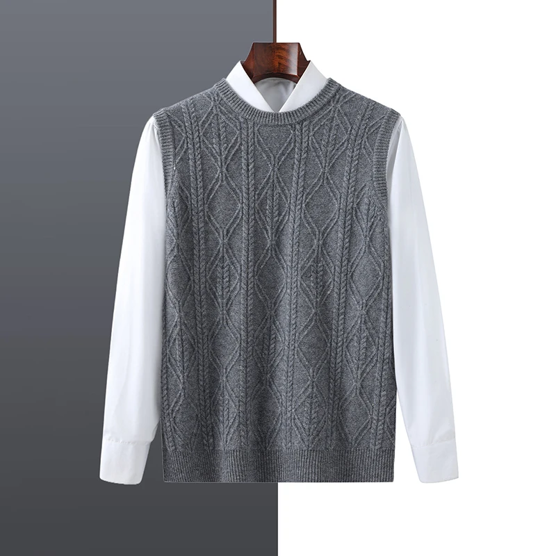 

Quality Men's 100% Merino Wool O-neck Sleeveless Vest Pullover Sweater Spring Autumn Winter Casual Comfort Sweater Soft Simple