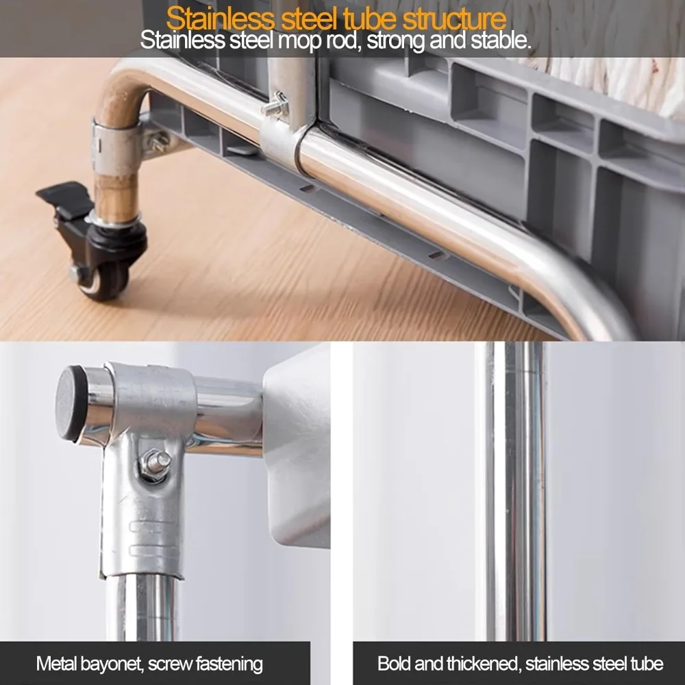 Tempat Pel dan Payung Portabel dari Baja Anti Karat dengan Penyimpanan untuk Peralatan dan Perlengkapan Kebersihan