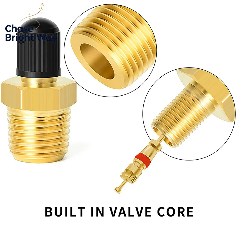 2Pcs Brass Air Inflator Adapter W/Valve Stem Inside 1/4