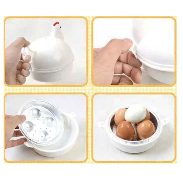 Hervidor de Huevos para Microondas con Forma de Pollo, de Plástico de Grado Alimenticio y Aleación de Aluminio, para 4 Huevos, Fácil de Cocinar al Vapor o Poché