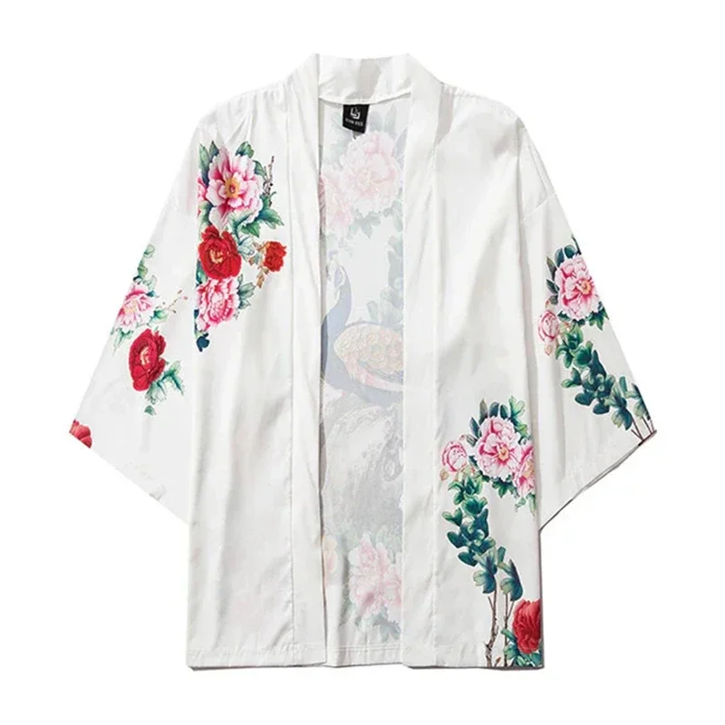 Women\'s Kimono Ukiyo-e Flower Cardigan Cosplay Japanese Clothing Cardigan Kimono Men\'s Samurai Haori Beach Cardigan Yukata