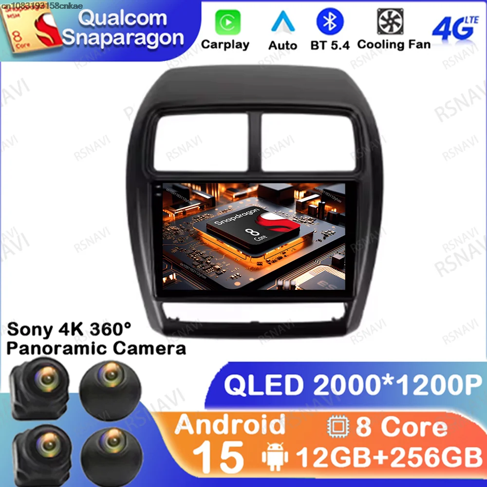 Car Radio Android 15 For Mitsubishi ASX 1 2016 -2021 2022 AUTO QLED RDS AI Voice Qualcomm Wireless 360 Camera WIFI+4G Multimedia