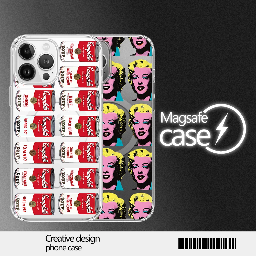 Andy Warhol Phone Case for iPhone 12 11 13 14 15 16 Max Pro Plus Magsafe Magnetic Wireless Cover