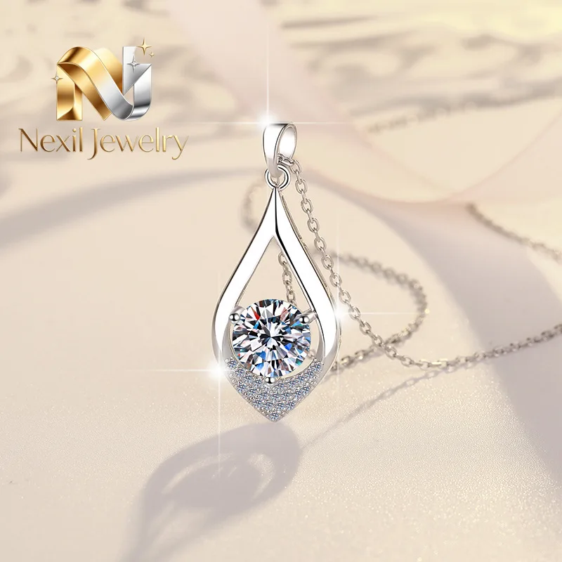 

Nexil Jewelry Nexil Jewelry Waterdrop Fashion Clavicle Chain Women's 1CT Moissanite PT950 Platinum - Platinum chain, waterdro