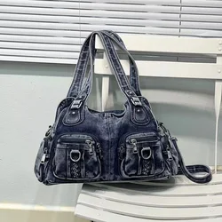 Nowość w modzie Denim damska torba na ramię dżinsy splot nit torba materiałowa i torebki torba Hobo kieszenie torebka typu crossbody