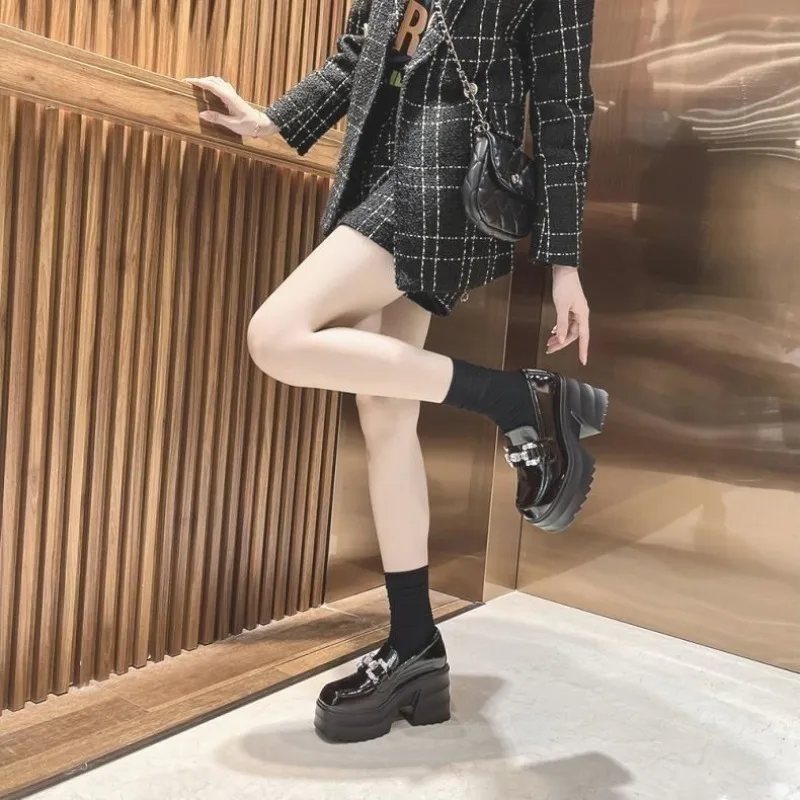 

Popular Women's Loafers 2025 Spring Autumn Versatile Platform Chunky Heel High Heel Casual Shoes