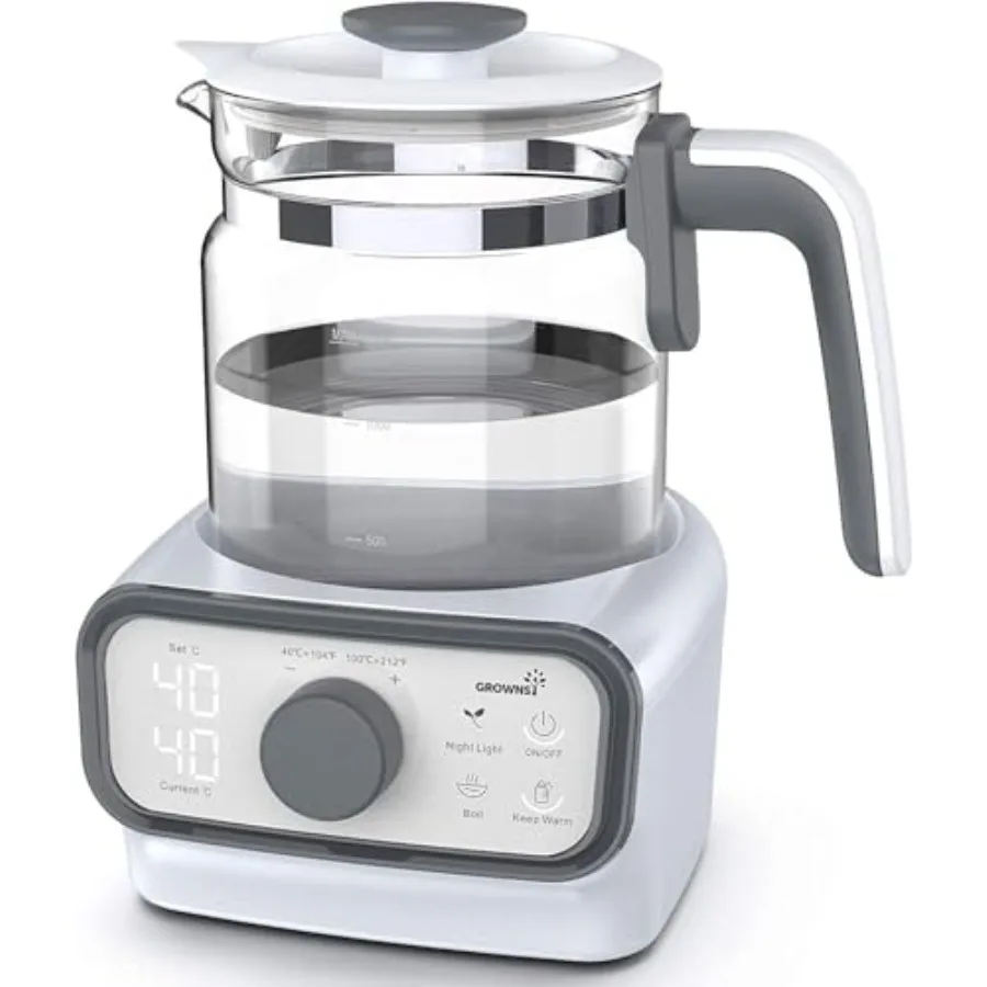 GROWNSY Baby Instant Warmer Glass Water Boiler 1.3L Electric Kettle with LCD Display Timer for Formula Coffee Tea Accurate Temp