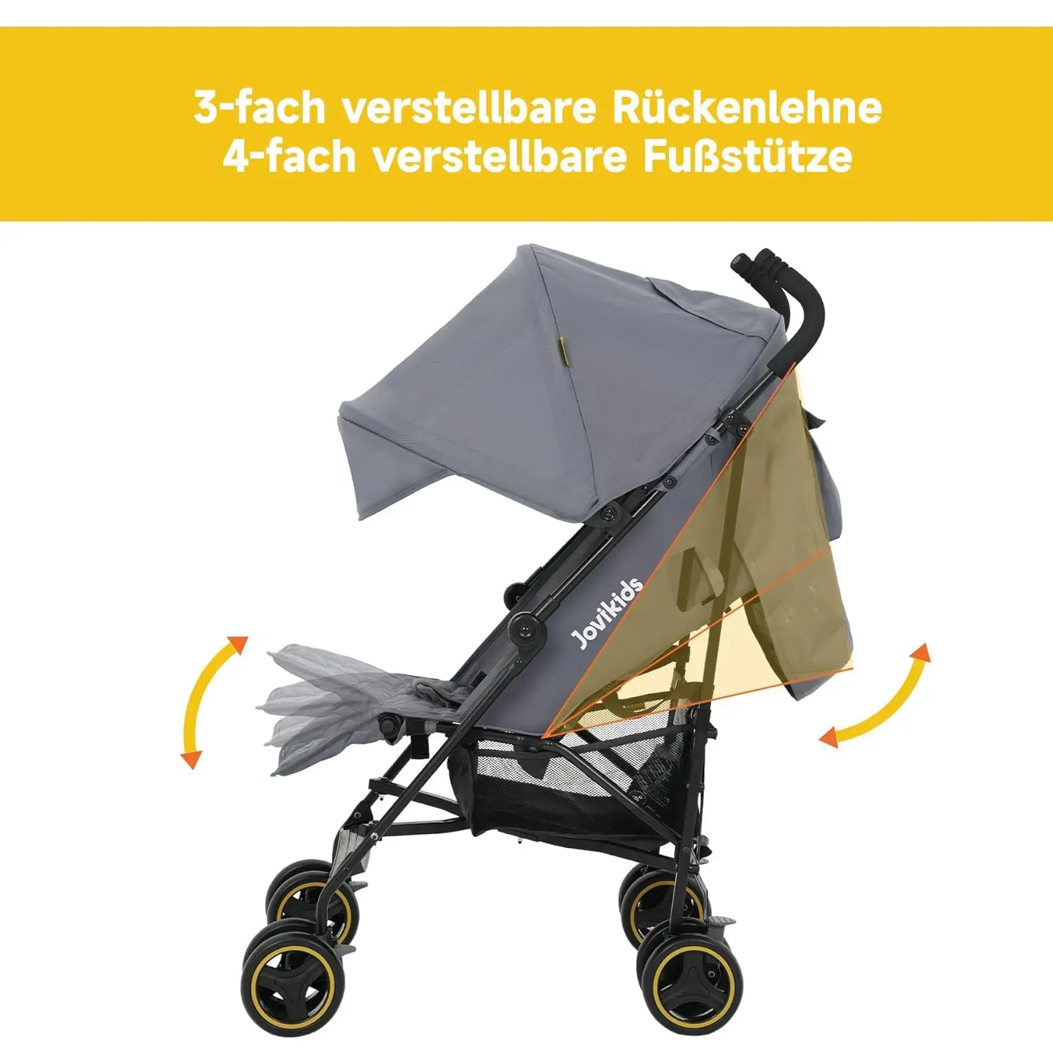 Poussette bébé compacte et pliable avec fonction inclinable, poussette de voyage jusqu'à 22 kg, comprend un pare-soleil, une housse de pluie et un porte-gobelet, gris