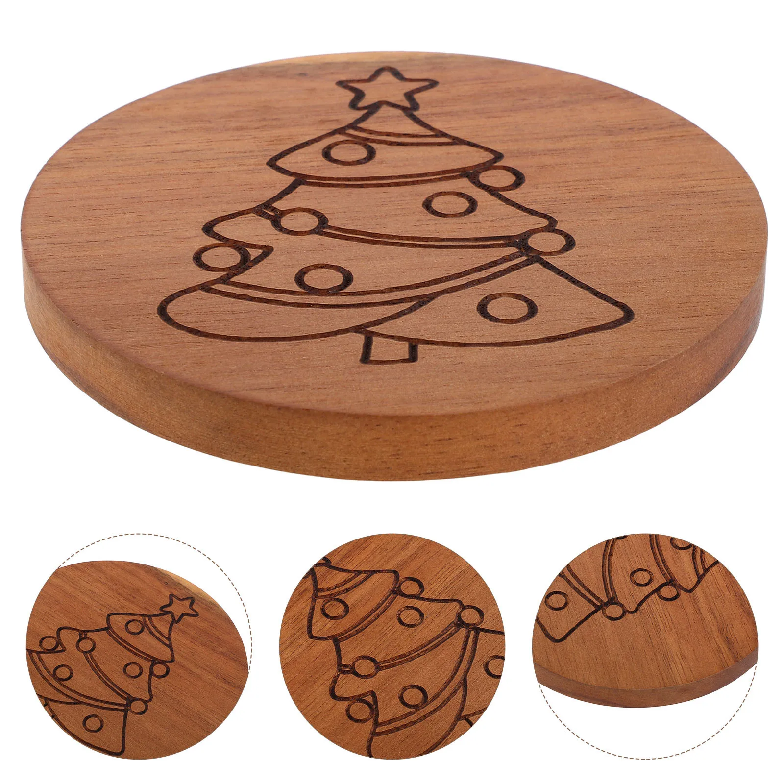 

Handmade Round Wood Christmas Coaster Non Slip Farmhouse Cup Mat Xmas Table Protection Holiday Kitchen Decor Cup Mat Wood