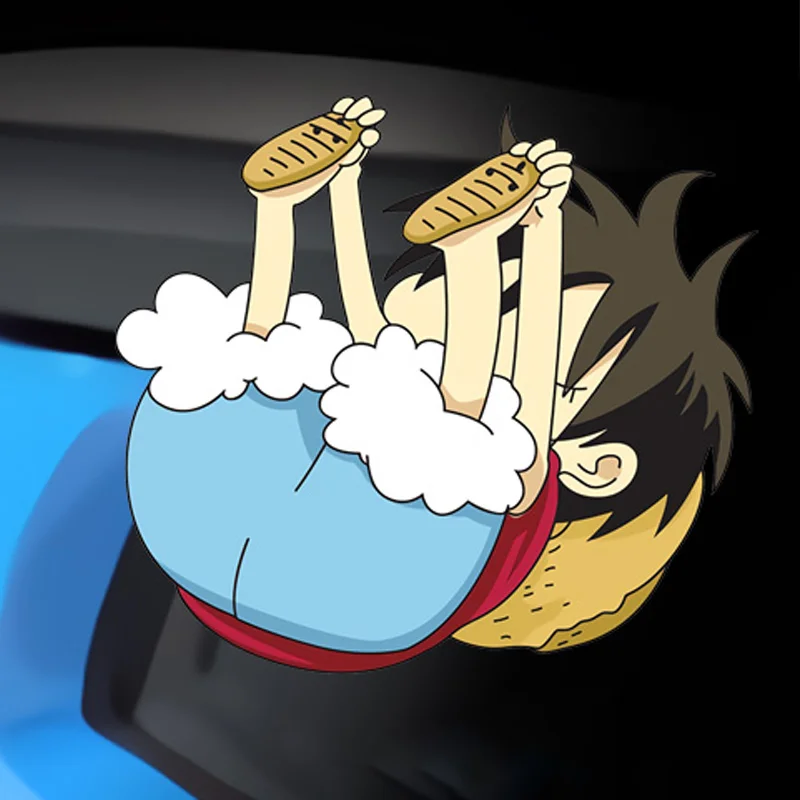 Grappige Luffy gluren bij raamstickers één stuk anime stickers waterdichte laptop raamsticker