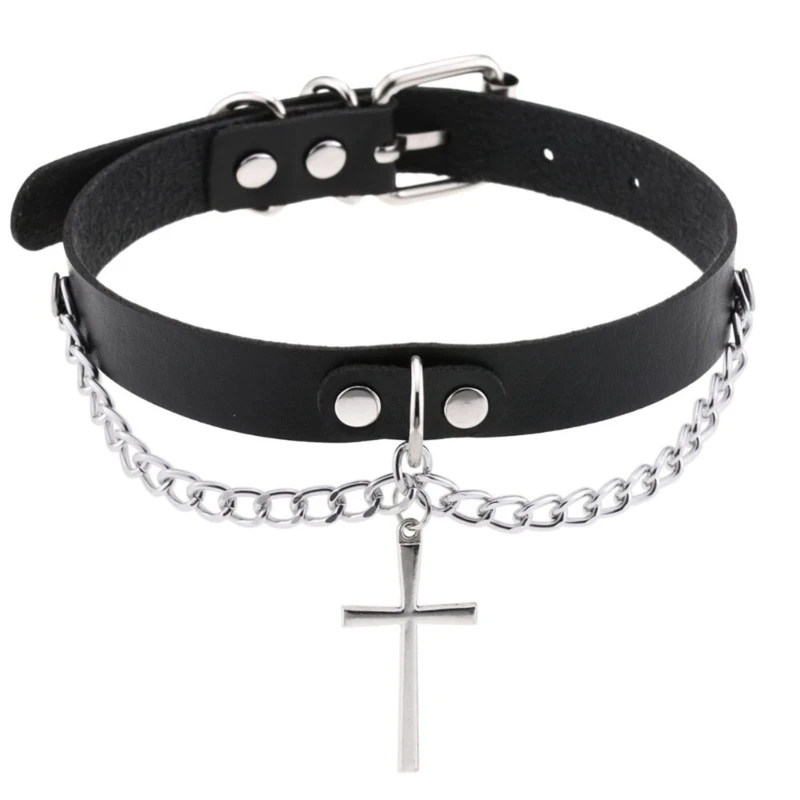 

Goth Choker Necklace for Women Punk Crucifix Collar Neckband Halloween Costume Jewelry Leather Choker Necklace