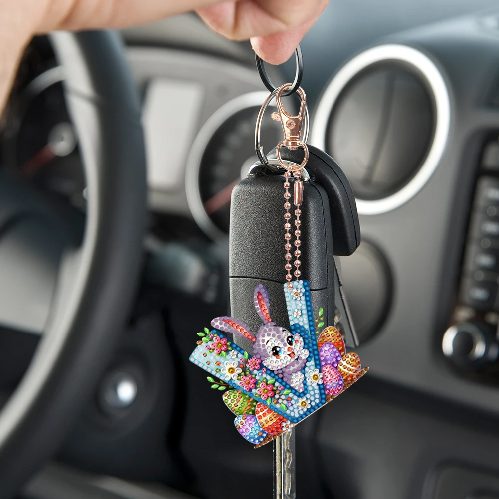 عيد الفصح الماس اللوحة المفاتيح مجموعات مزدوجة الوجهين الماس اللوحة على ظهره قلادة للبالغين حلقة رئيسية الفن قلادة ديكور #4