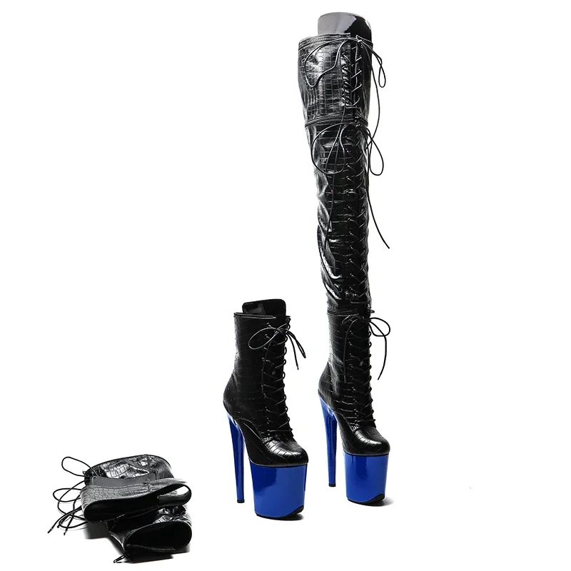 Leecabe 20CM/8Inch PU Upper Zipper split boots Women New Design Three ways wear boots Extreme High Heel Detachable boots