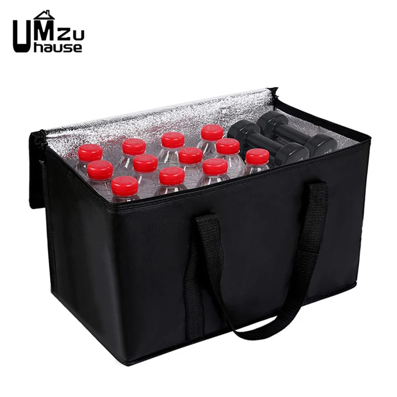 43L Insulated Tote Bag Grocery Fruit Food Meal Big Storage Cooler Delivery Zipper Thermal Case Outdoor Shopping Market Organizer