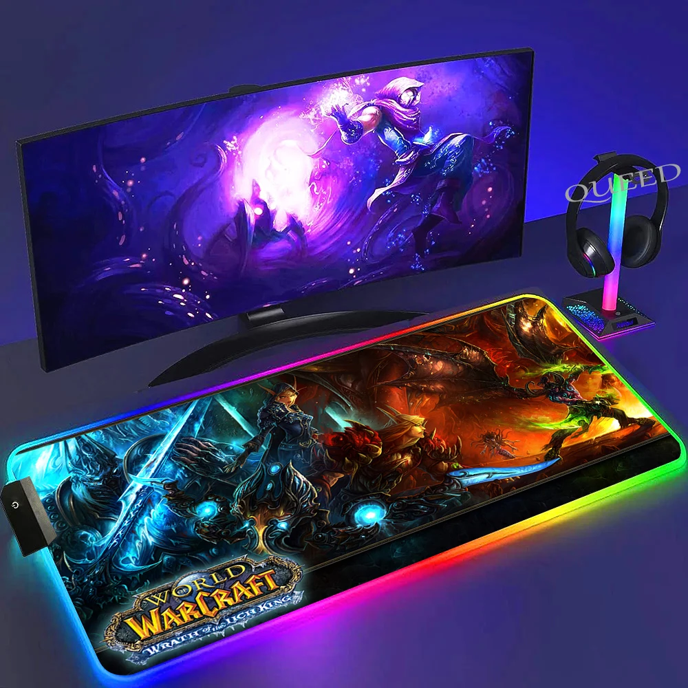 LED Gaming Mousepad World Of Warcraft Large Cool Desk Mat PC Gamer XXL Backlit Mousepads RGB Mouse Pad Luminous Mouses Mice Mats