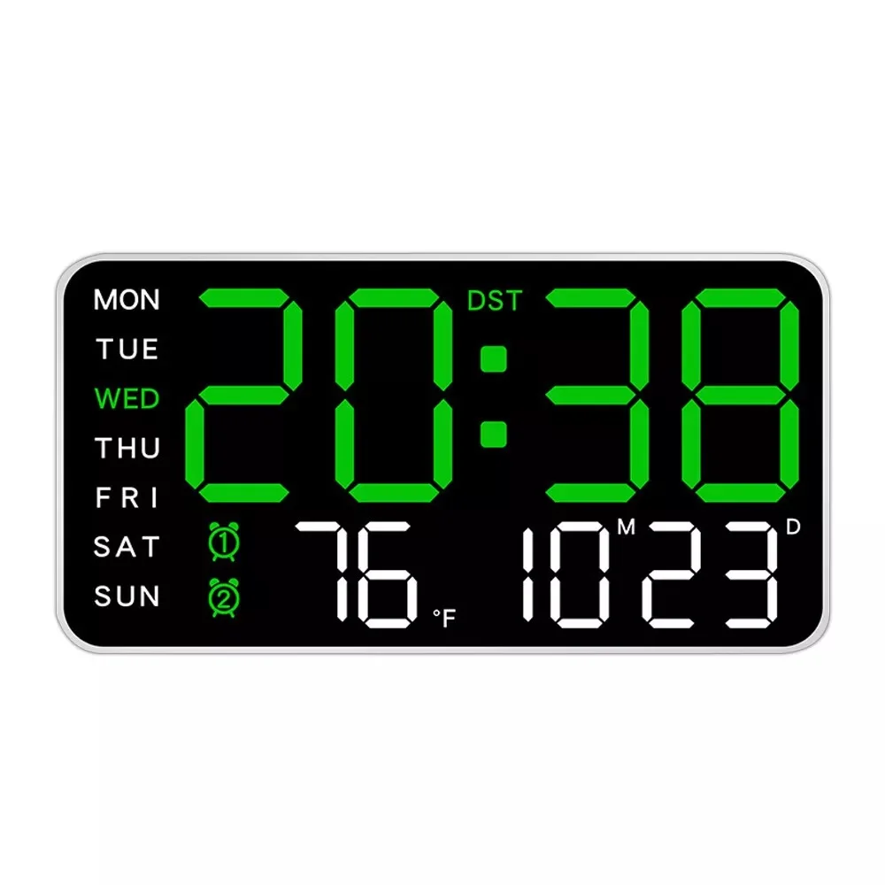 Large Digital Wall Clock Date Week Temperature Display Voice Control Table LED Alarm Clocks Brightness Adjustable 12/24H Clock