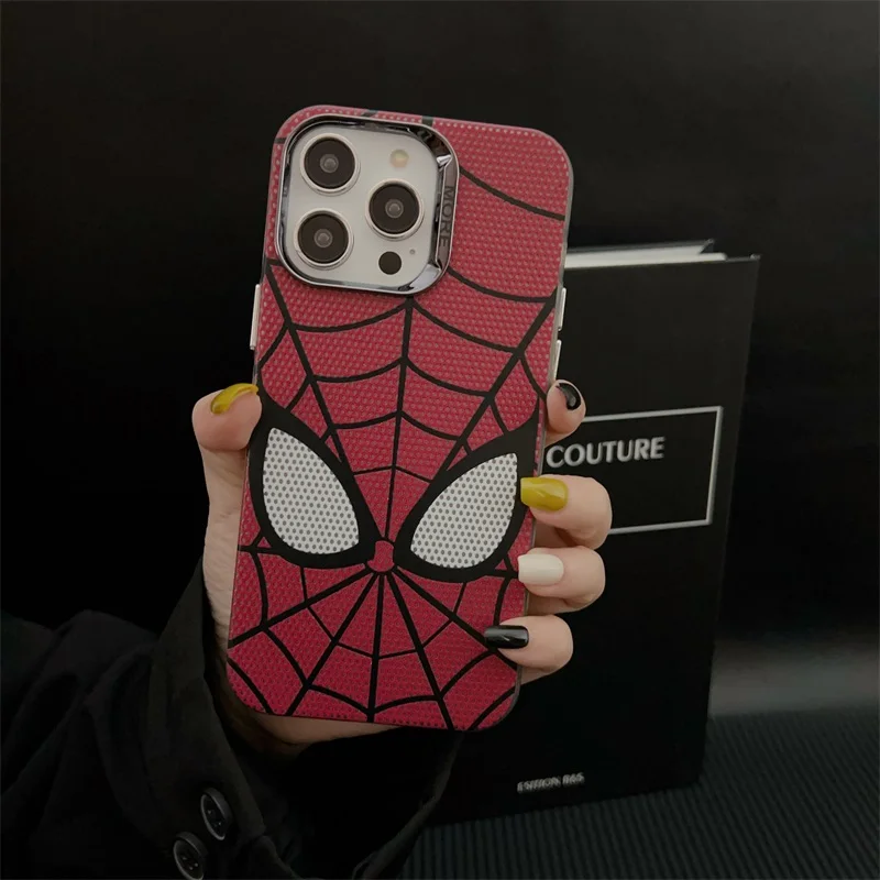 Luxury Cartoon S-Spider-Man Anime Phone Case For Apple iPhone 11 12 13 14 15 Pro Max Cool Plating Lens Shockproof Funda Cover