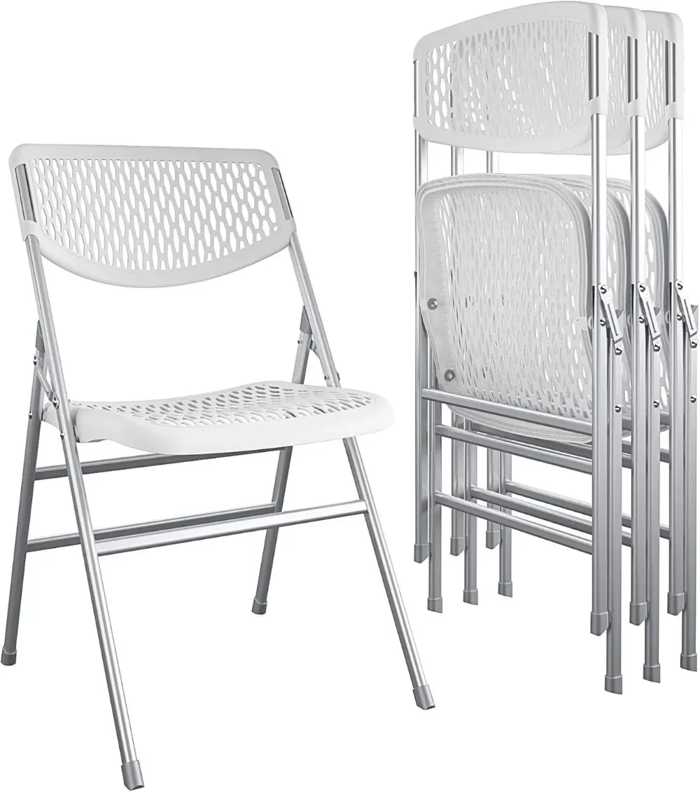 Ultra Comfort Commercial XL Plastic Folding Chair, 300 lb. Weight Rating, Triple Braced, White, 4-Pack