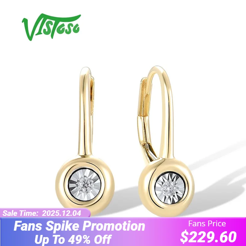 

VISTOSO Pure 14K 585, двухцветные золотые серьги-клипсы с рычагом на спине для женщин, сверкающие бриллианты, простые ювелирные украшения на годовщину свадьбы