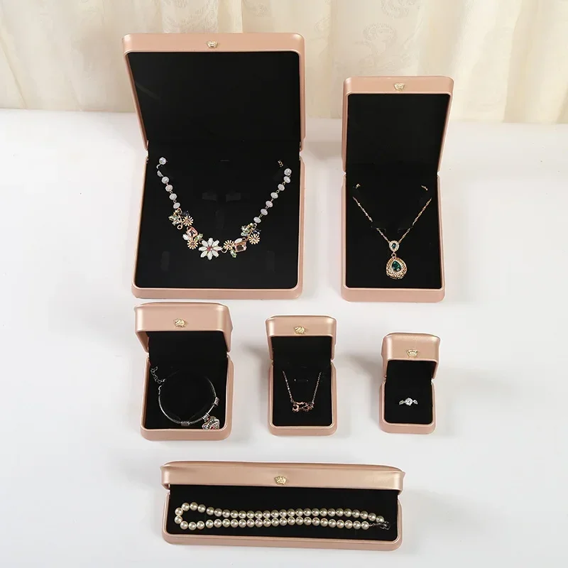 Crown Buckle Rose Gold Color Brushed PU Leather Jewelry Packing Box Ring Bracelet Ear Stud Necklace Packing Box Jewelry Set Box