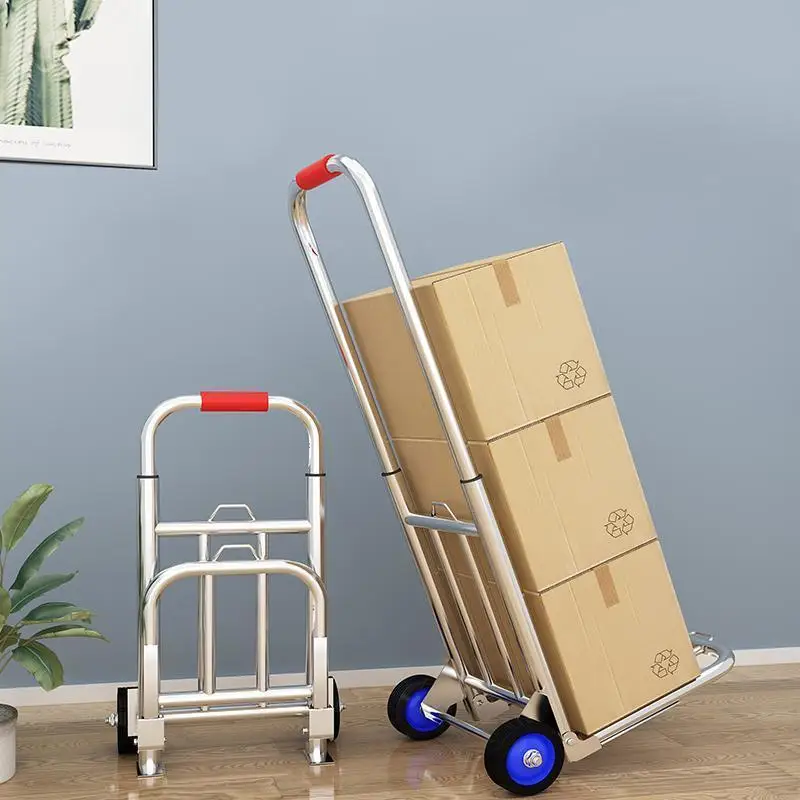 

Foldable Hand-Pulled Shopping Cart Stainless Steel Load King Moving Helper Small Pushcart Retractable Handle Iron Material