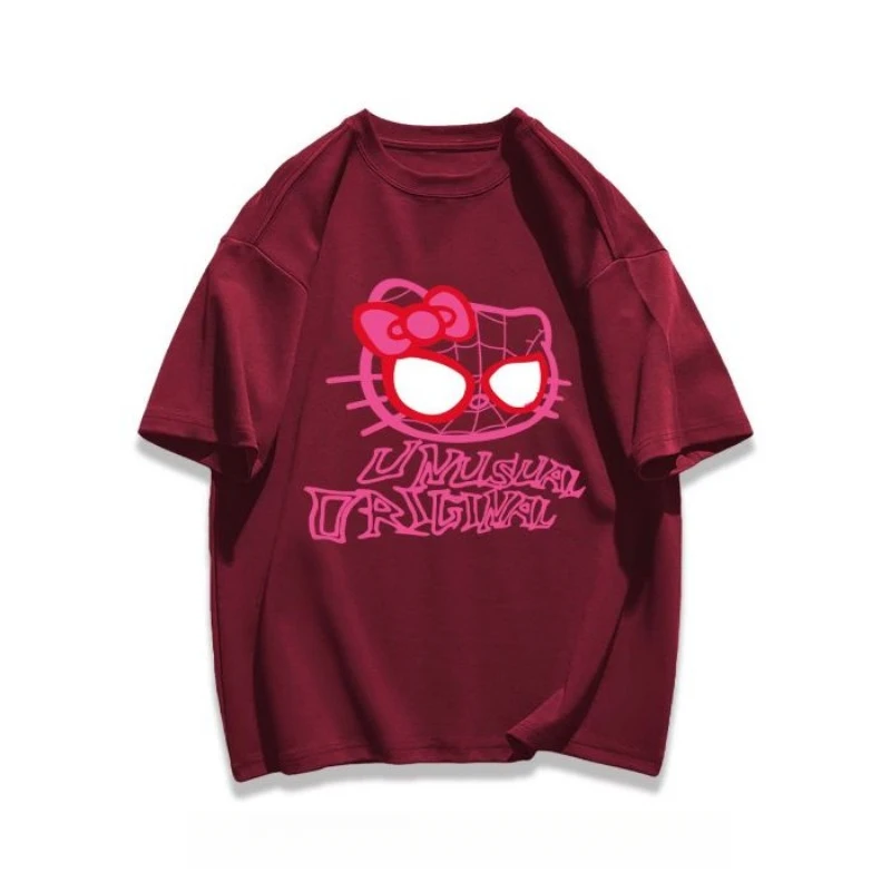 Novo kawaii sanrio olá kitty bonito impresso camiseta feminina anime ao ar livre solto encaixe de alta qualidade manga curta presente da menina