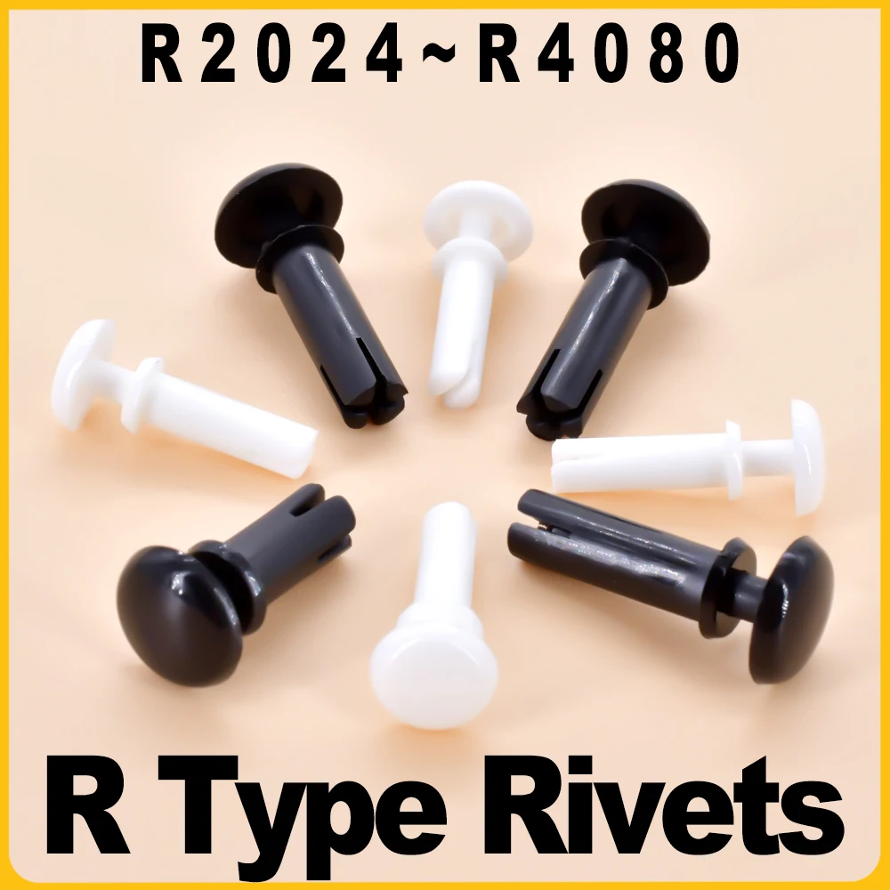 R2024-R4080 White Black R Type Rivets Nylon Type Expansion for PC Board Fastener Push-type Rivet Standoff Buckle Clip 50-200pcs