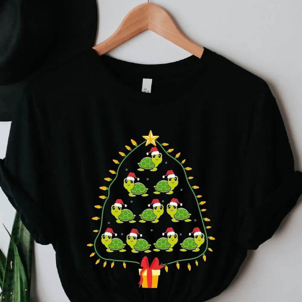 Tortoise Xmas Tree Santa Hat Turtle T Shirt Christmas Funny