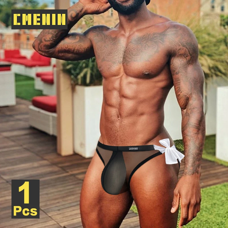 CMENIN Ultra-thin Transparent Sexy Bows Men Underwear Briefs Breathable Mesh Men\'s Panties Gays Underpants Sissy Bikini Briefs