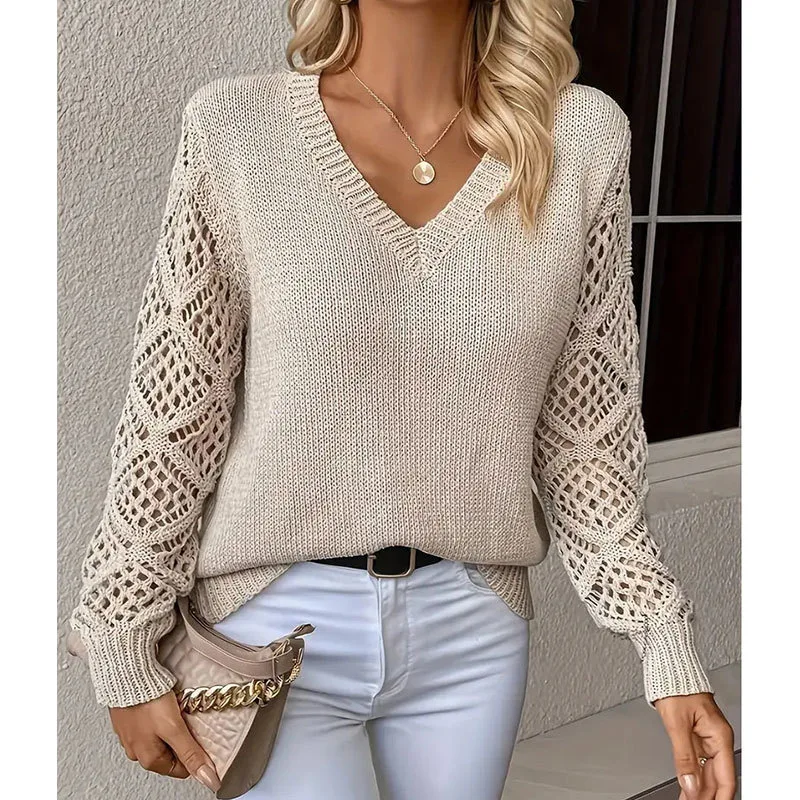 

Faion Women's V-Ne Sweater Long Sve Hollow Design Lazy Sle Knitted Sweater Color Spring 2026 Casual Wear