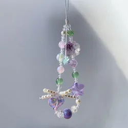 Bowknot Phone Charm Clear Purple Rose Flower Acrylic Heart Star Green Butterfly Bead Pearl Bow Keychain Jewelry Gift for Women