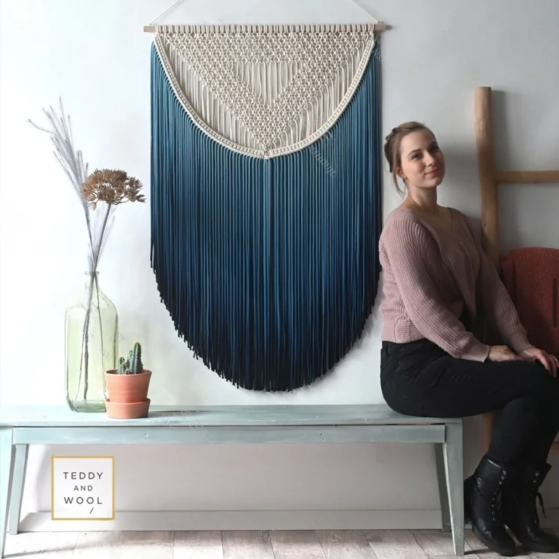 Nordic Style Handwoven Gradient Dyed Tapestry Soft Decorative Cotton Wall Hanging Ornament Clear Curve Style Bedroom Entrance