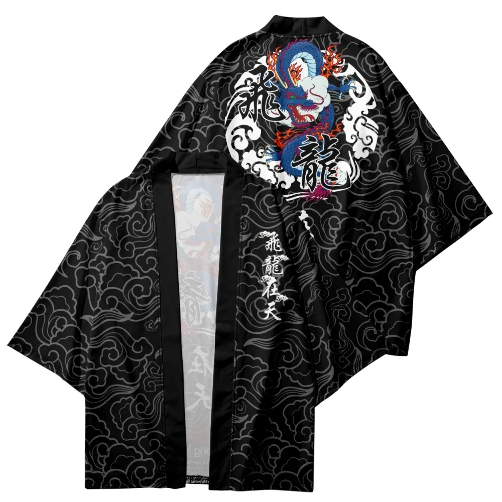 Men Chinese Anime Dragon Print Cosplay Haori Women Cardigan Yukata Shirt Summer Traditional Samurai Japanese Kimono