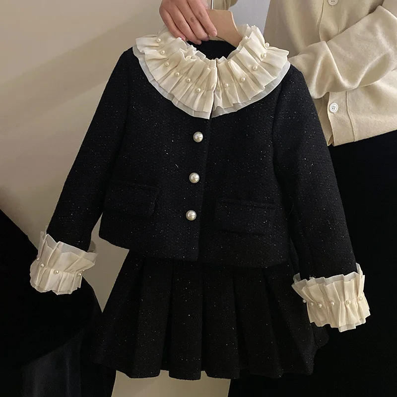 

Children Clothing Girl Set 2023 Winter New Cotton Wool Jacket with Foreign Style Pleated Skirt Two-piece Set Trendy