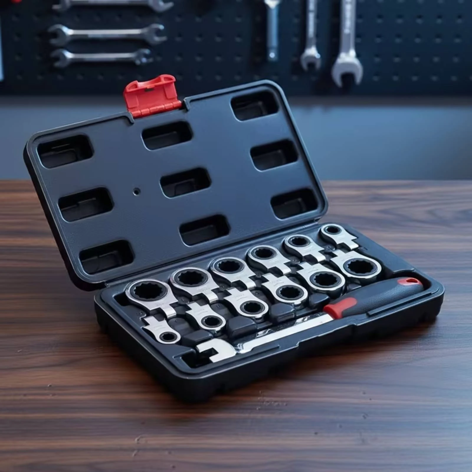 13 Pieces Wrench Set with Interchangeable Heads High-Polish Ratchet Wrench Set with Carry Case Hand Tool Kit Portable Compact