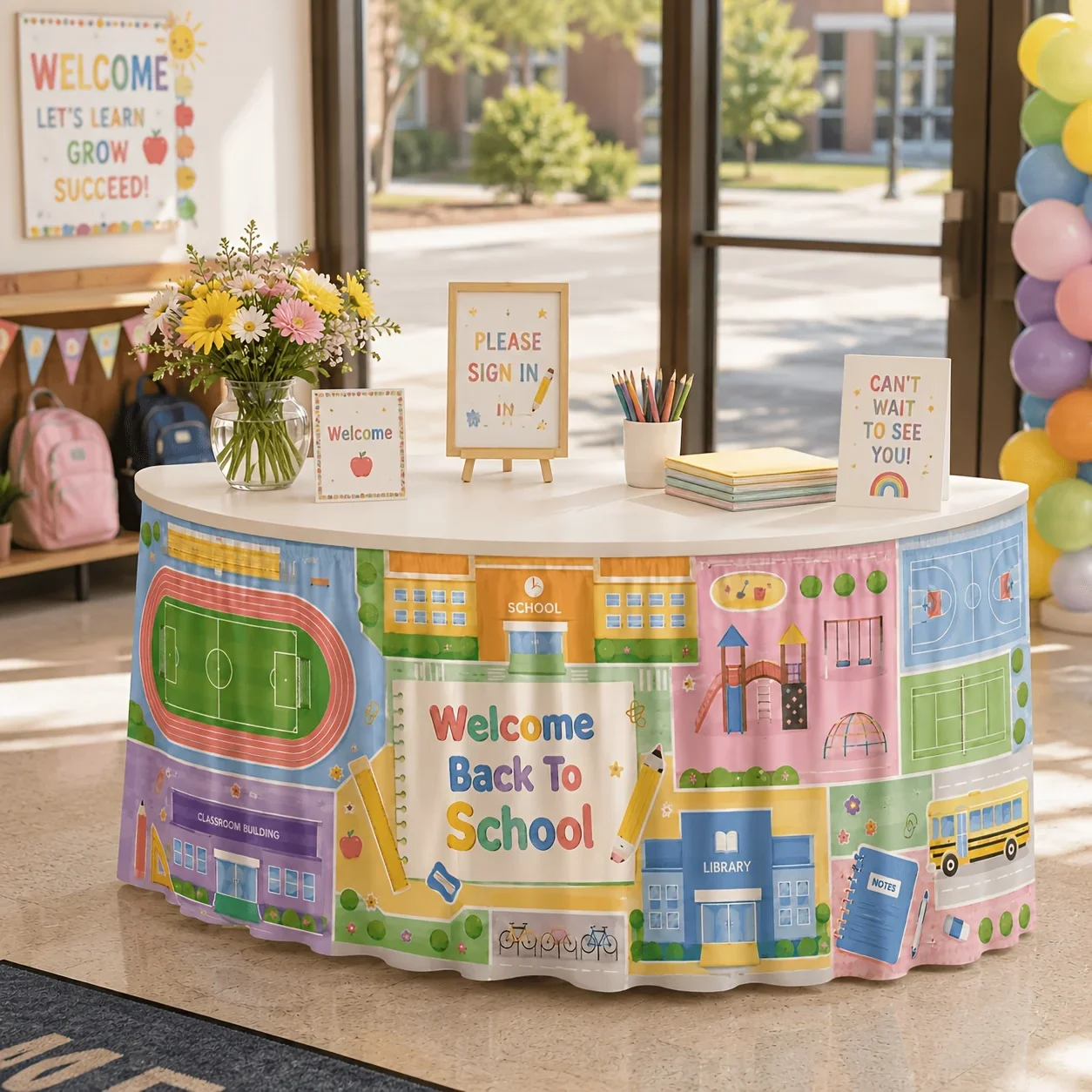 Polyester welcomes back to school. Campus buildings: Playgro, Sports Field, Calligraphy Stationery, Embroidered Decorations.xzj