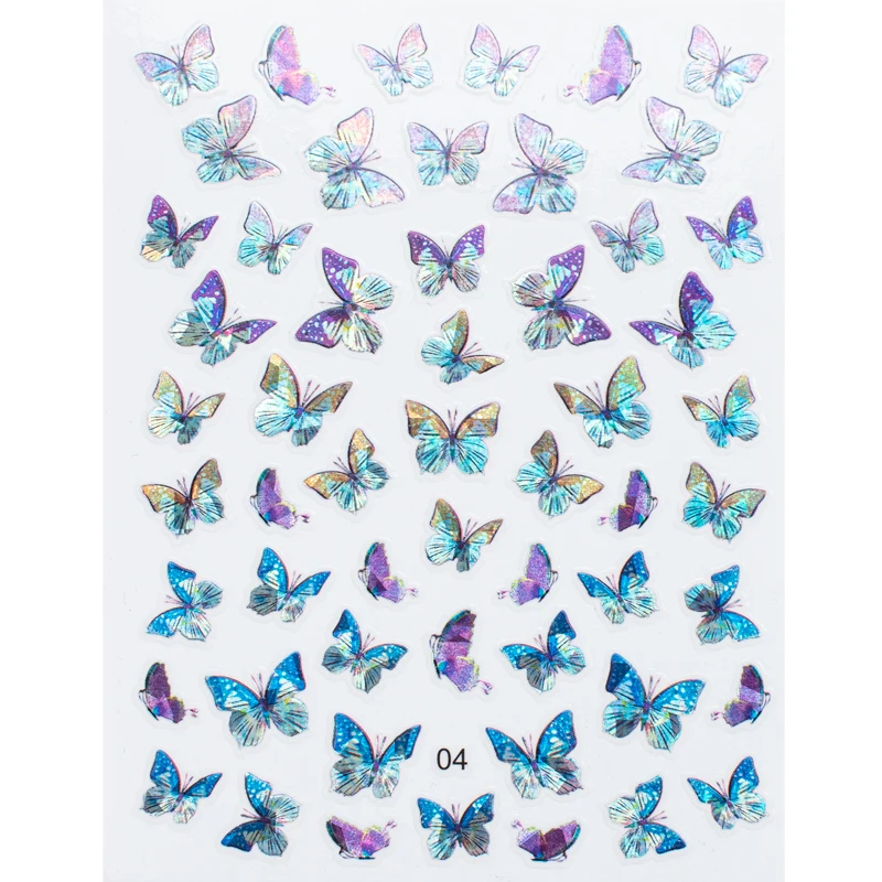 1pcs Holographic 3D Laser Butterfly Nail Stickers Gradient Colorful Butterfly Nail Sliders Decal For DIY Nail Decoration 2021