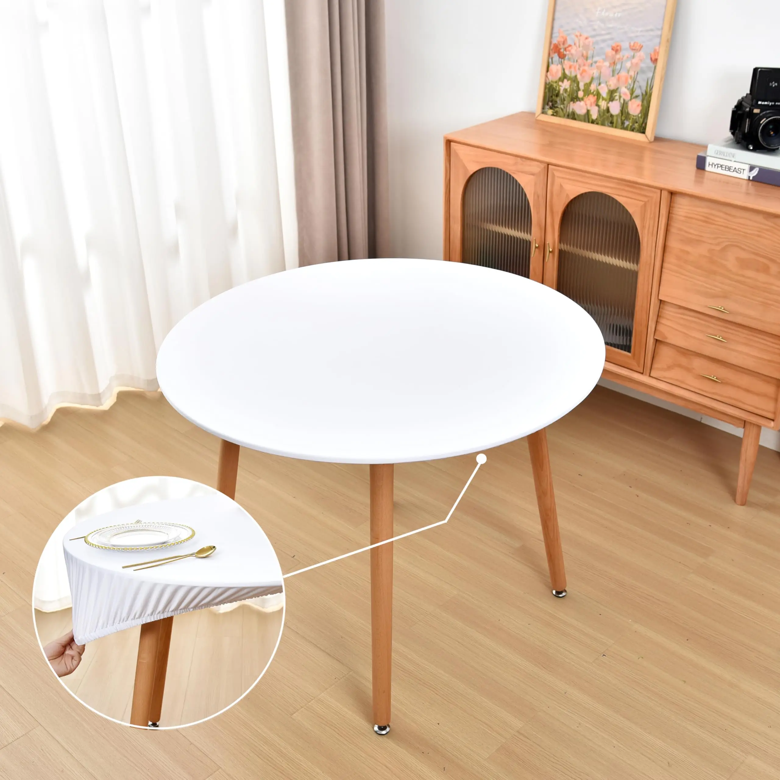 Housses de table rondes ajustées, nappes rondes en spandex avec élastique, nappes de table circulaires antidérapantes pour la cuisine, la salle à manger et les fêtes