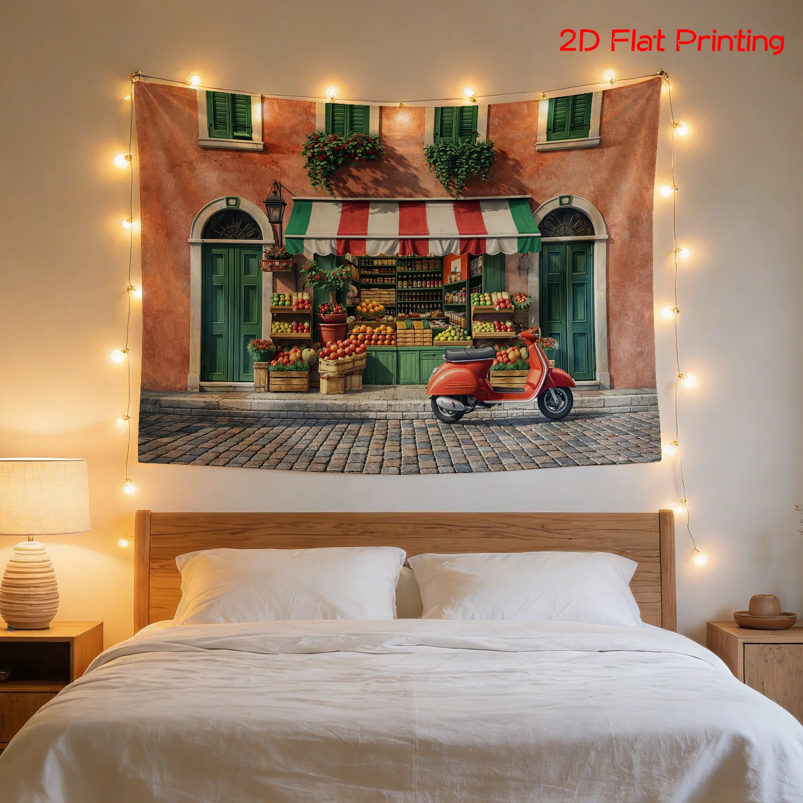 Retro European Market Stall Tapestry Wall Decor Hanging Canvas Print Vintage Italian Street Scene Art Poster Mediterranean Kitch