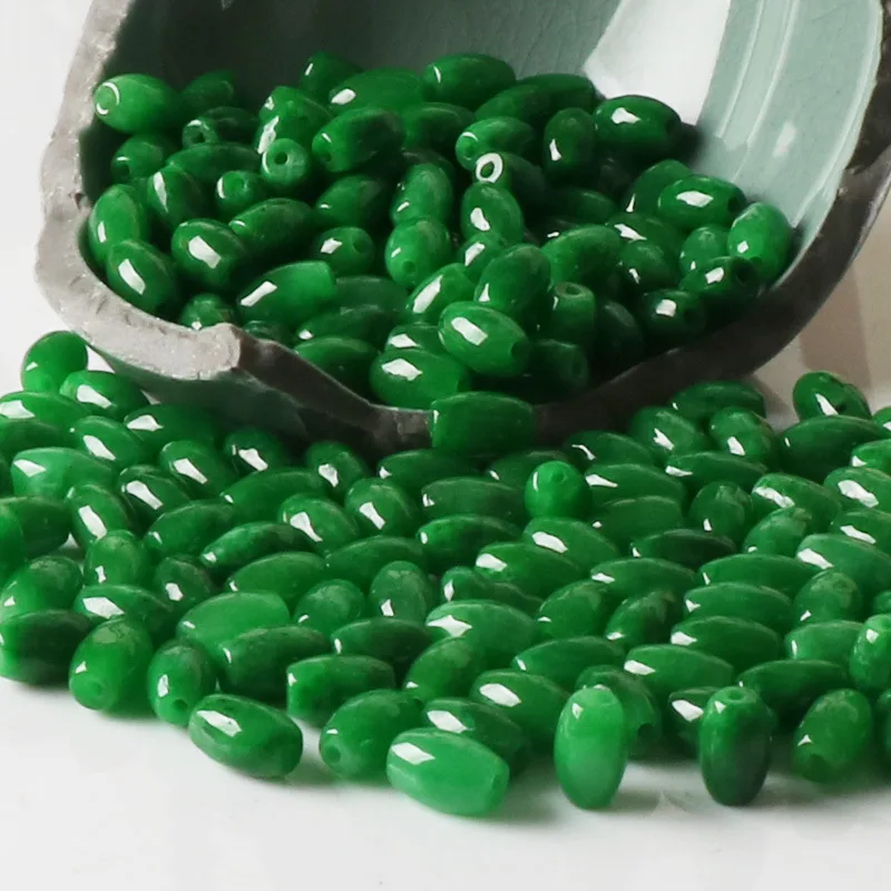 Genuine Myanmar Jadeite Burma Green Jade Rice Beads For Jewelry Making Diy String Bracelet Beaded Necklace Charms Accessories