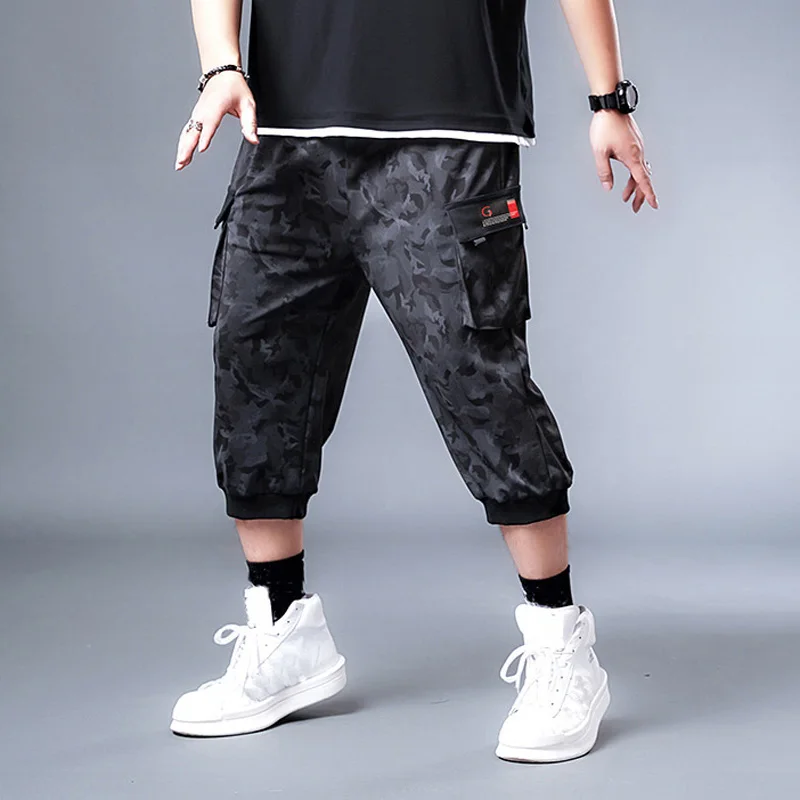 

Summer Men Casual Cargo Pants Pockets Letter Plus Size 7XL Home Outside Pants Korea Style Loose Calf Length Pants Thin