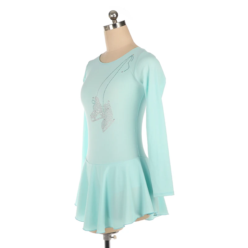 Figure Skating Costume Dress Ice Skating Skirt for Girl Women Kids Competition light blue long sleeve skates stones 23 Colors