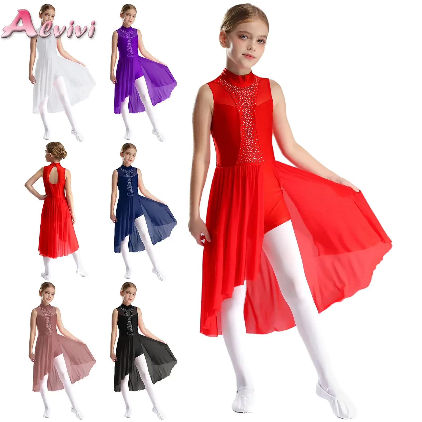

Girls Figure Skating Dance Dress Rhinestone Liturgical Lyrical Contemporary Ballroom Modern Maxi Dresses Performance Costume